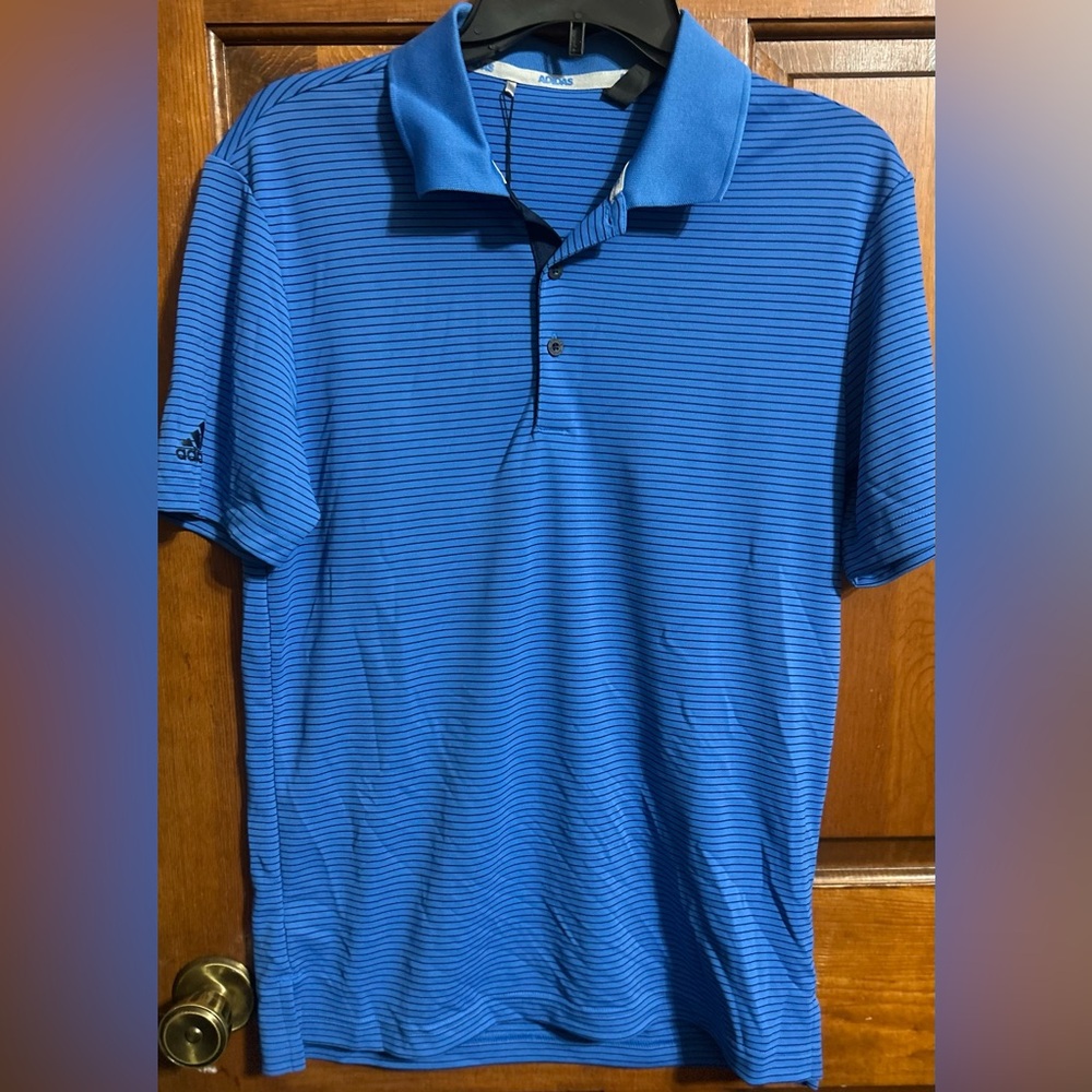 NWT ADIDAS Men's Blue Striped Golf Polo Shirt Size Small NEW!